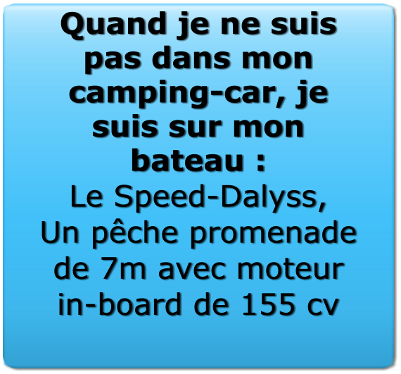 Quand je ne suis pas dans mon camping-car, je suis sur mon bateau :  Le Speed-Dalyss, Un pêche promenade de 7m avec moteur in-board de 155 cv
